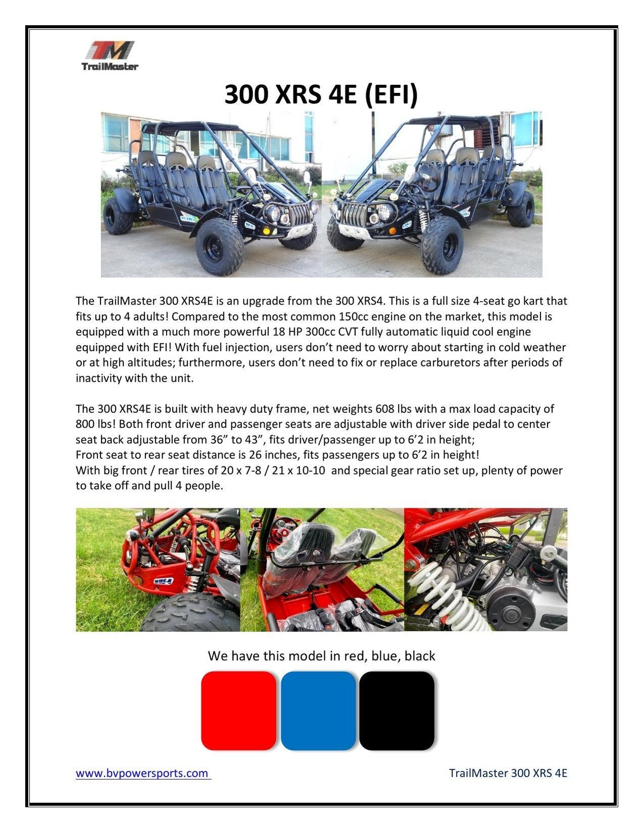 TrailMaster Eagle 300XRS-4E EFI Adults 4 Seats Go-Kart - 300cc 17.4HP Engine - Image 5