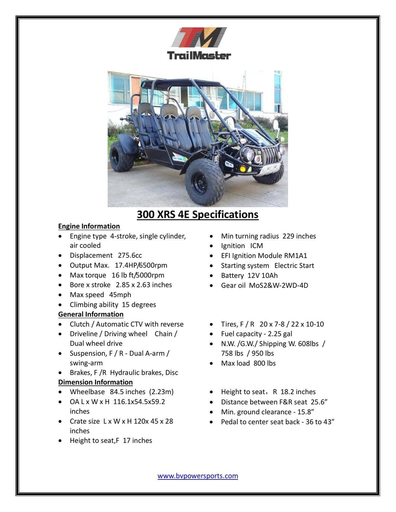 TrailMaster Eagle 300XRS-4E EFI Adults 4 Seats Go-Kart - 300cc 17.4HP Engine - Image 6