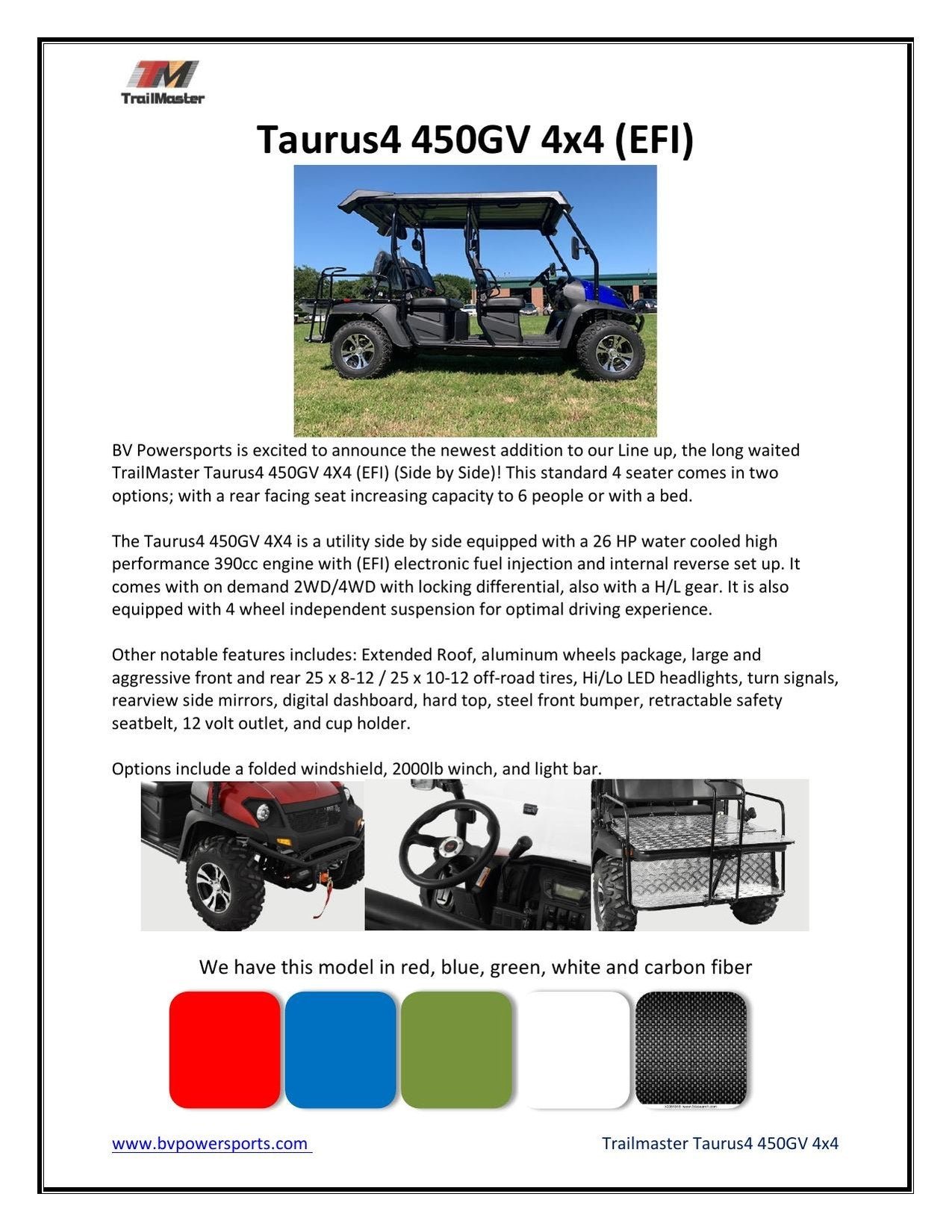 Trailmaster Taurus 4-450 6 Seats UTV / side-by-side with High/Low Gear - Image 5