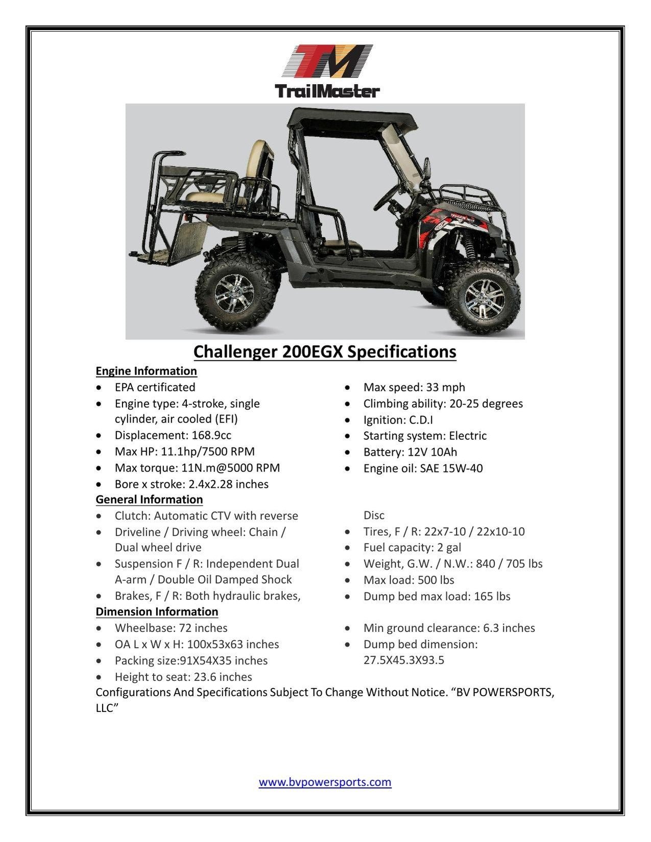 TrailMaster Challenger 200EX EFI (2 Seater) UTV Deluxe - Image 6