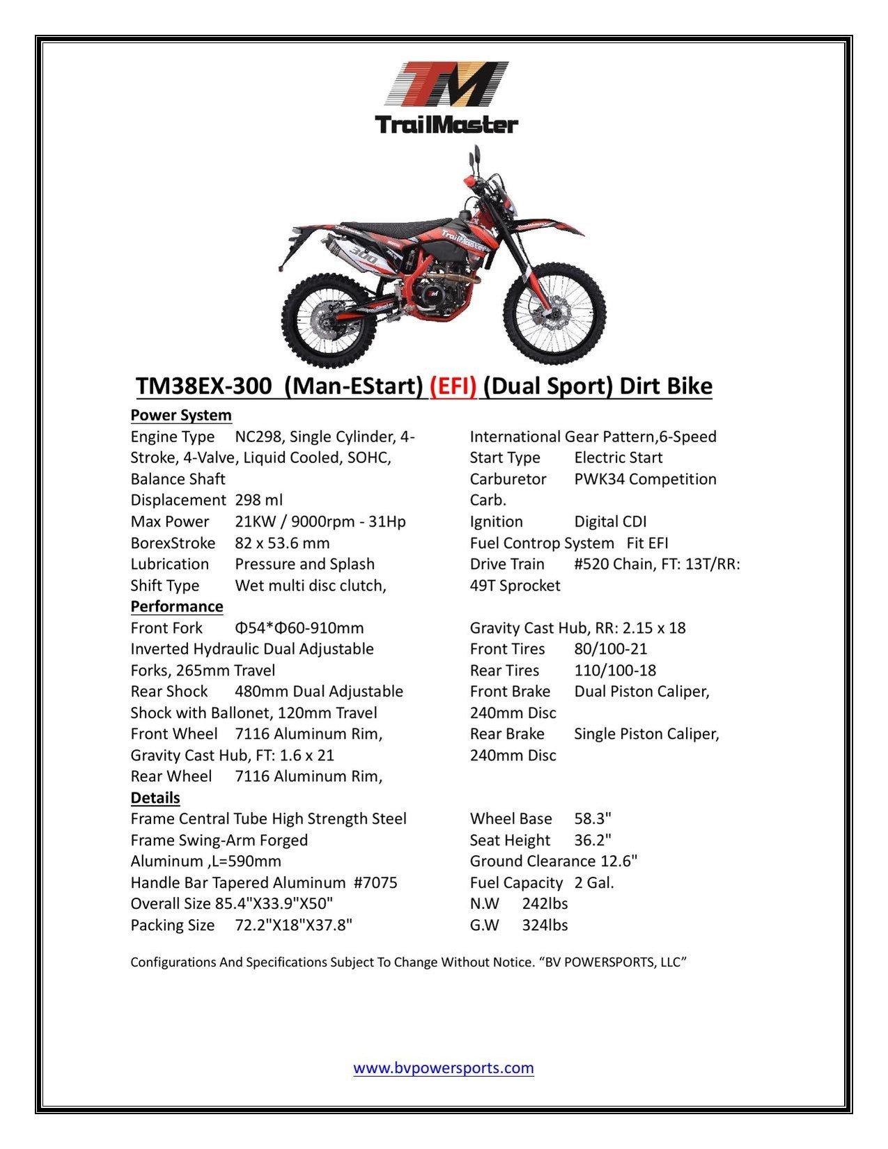 TrailMaster TM38EX 300cc (298cc) Dirt Bike - 31HP Engine - Image 5